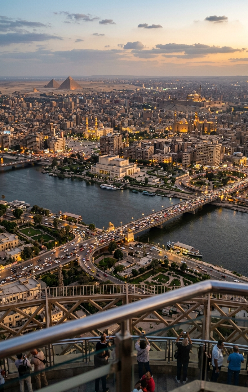 Give me the view from the Cairo tower, at the present time