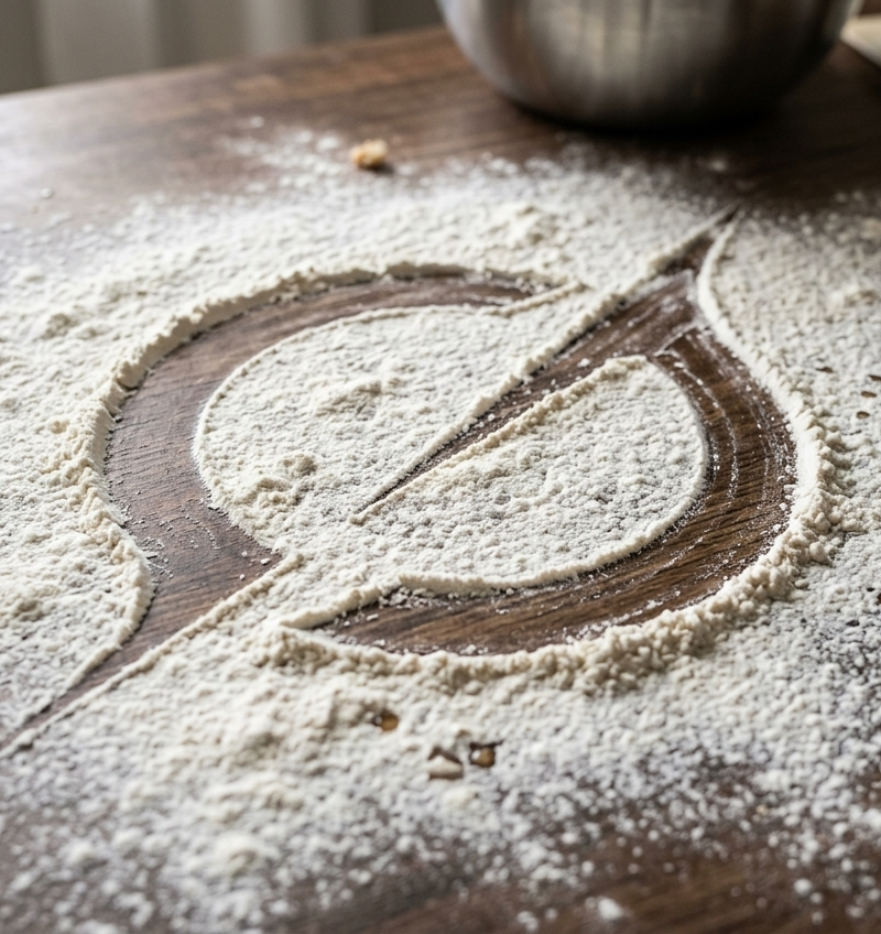 { "title": "Logo Flour Dust Kitchen Surface", "prompt": { "subject": "Uploaded l