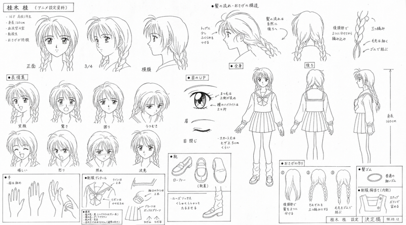 参照画像をキャラクターデザインのベースとして使用し、「商業アニメ制作現場で使用される、プロ仕様のキャラクター線画設定資料」を描く。 キャラクターの顔、髪型、髪色
