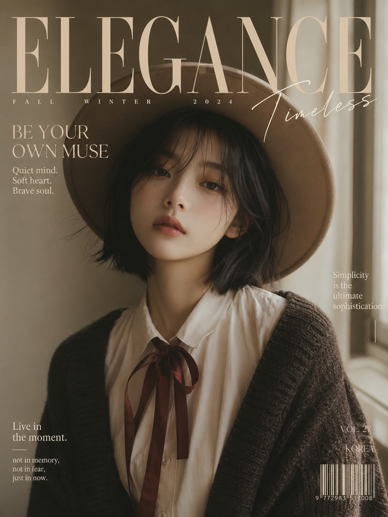 Ultra-realistic soft aesthetic fashion magazine cover portrait of a young East A