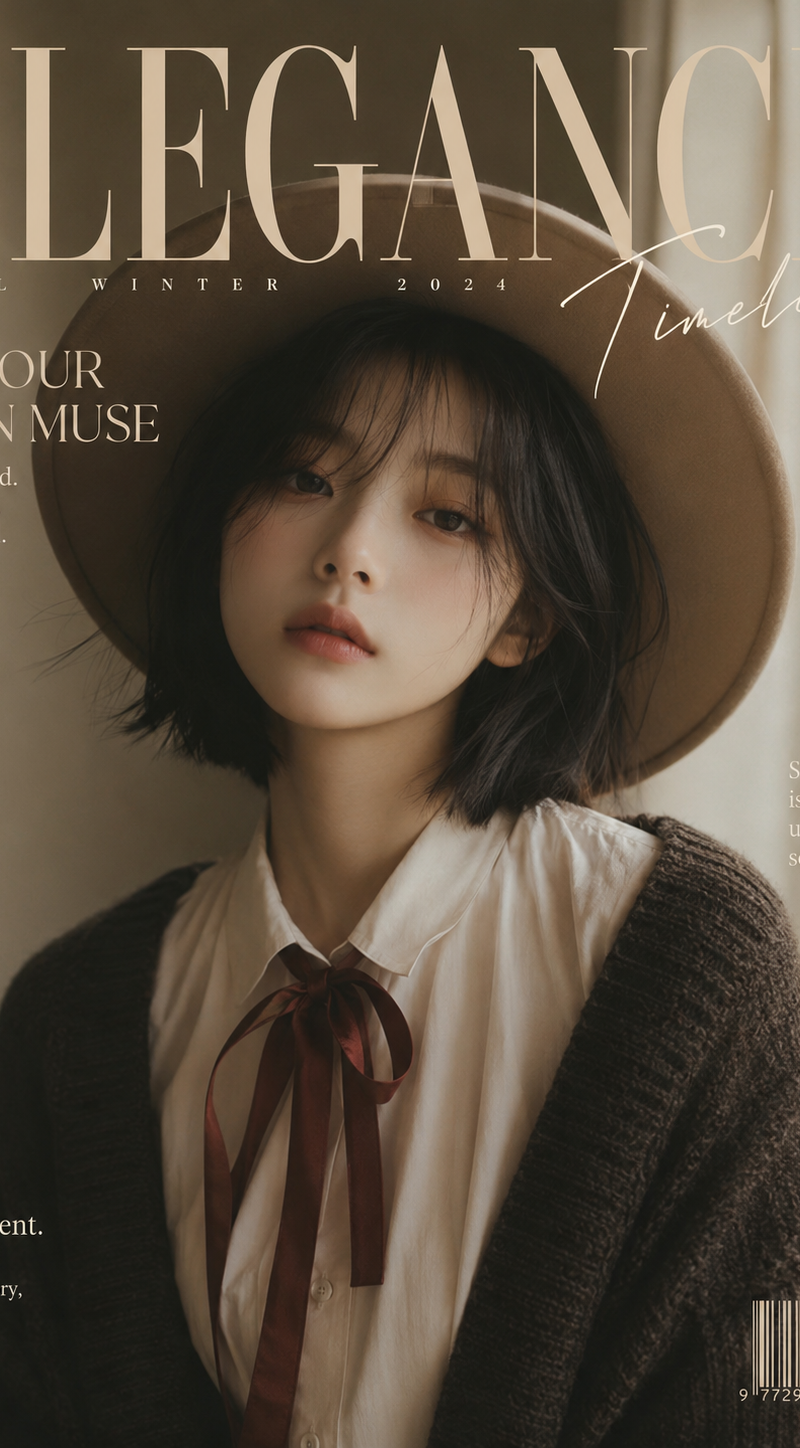 Ultra-realistic soft aesthetic fashion magazine cover portrait of a young East A
