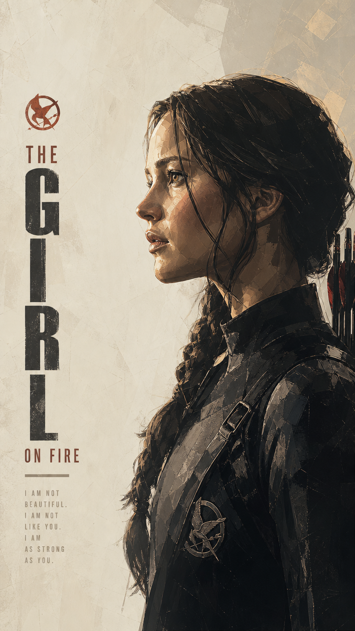 Katniss Everdeen from Hunger Games, rendered in an Kubo tite-style thick paint i