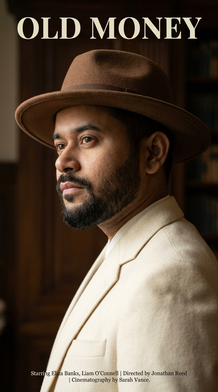 A cinematic magazine-style portrait of a handsome man in side profile, wearing a