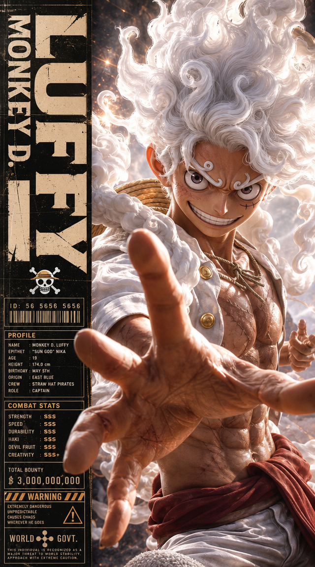 A vertical character poster featuring 【尼卡形态下的 Luffy】 as the absolute main visual