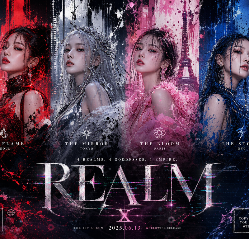 Ultra-premium K-pop comeback concept featuring a four-member global girl group e