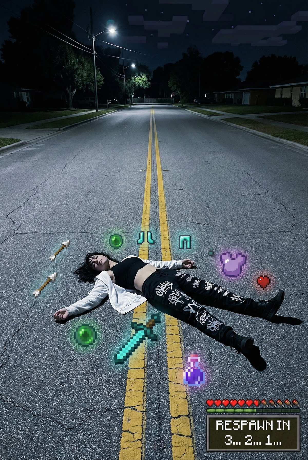 { "subject": { "description": "A young adult lying flat on their back on the dou