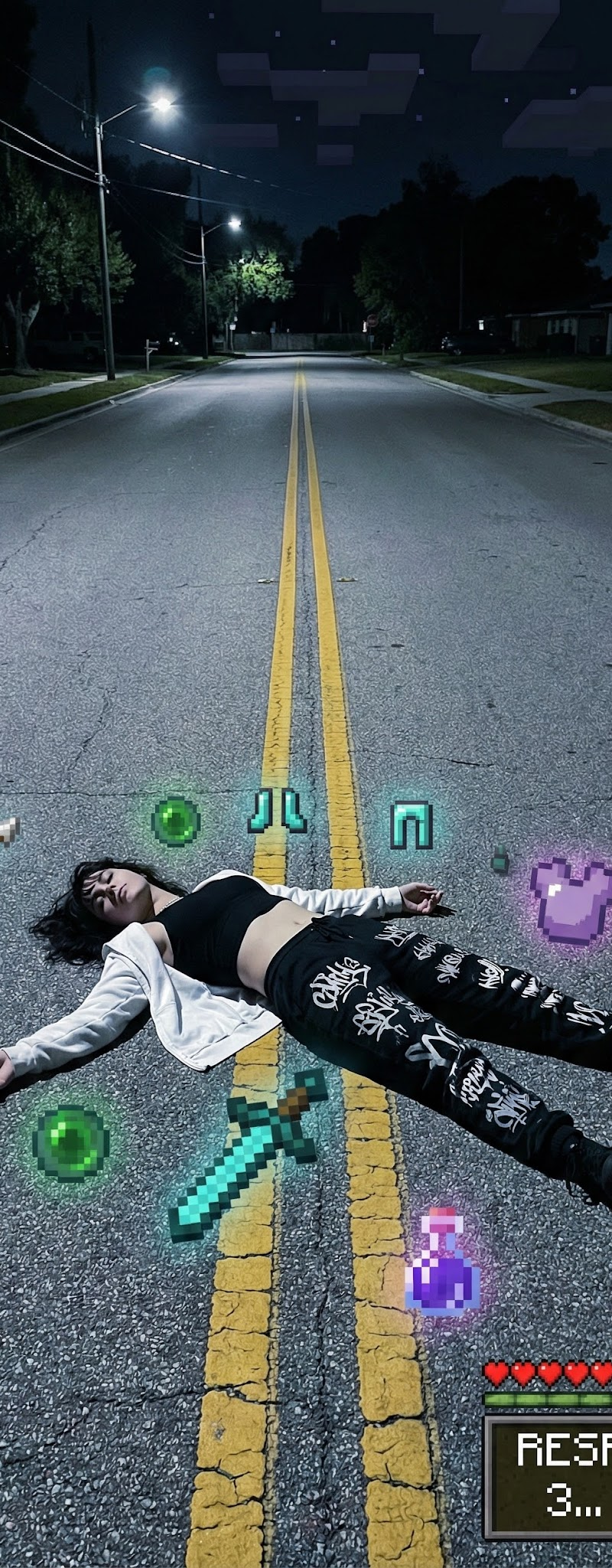 { "subject": { "description": "A young adult lying flat on their back on the dou
