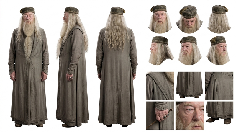 A high-definition, clean, minimalist character design board / character turnarou