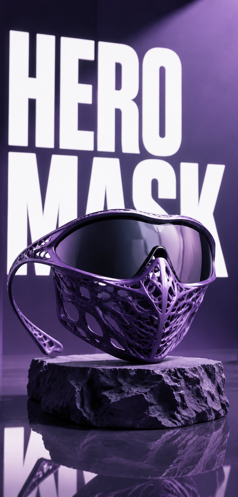 3D printed mask Story promotion oversized futuristic sunglasses positioned like