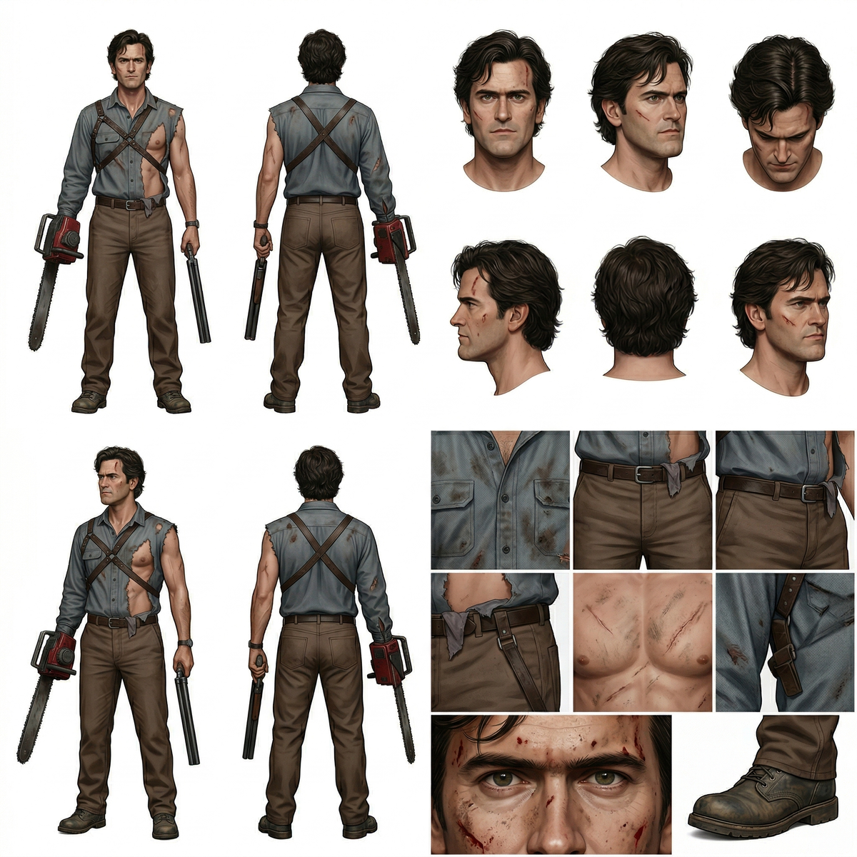 A high-definition, clean, minimalist character design board / character turnarou
