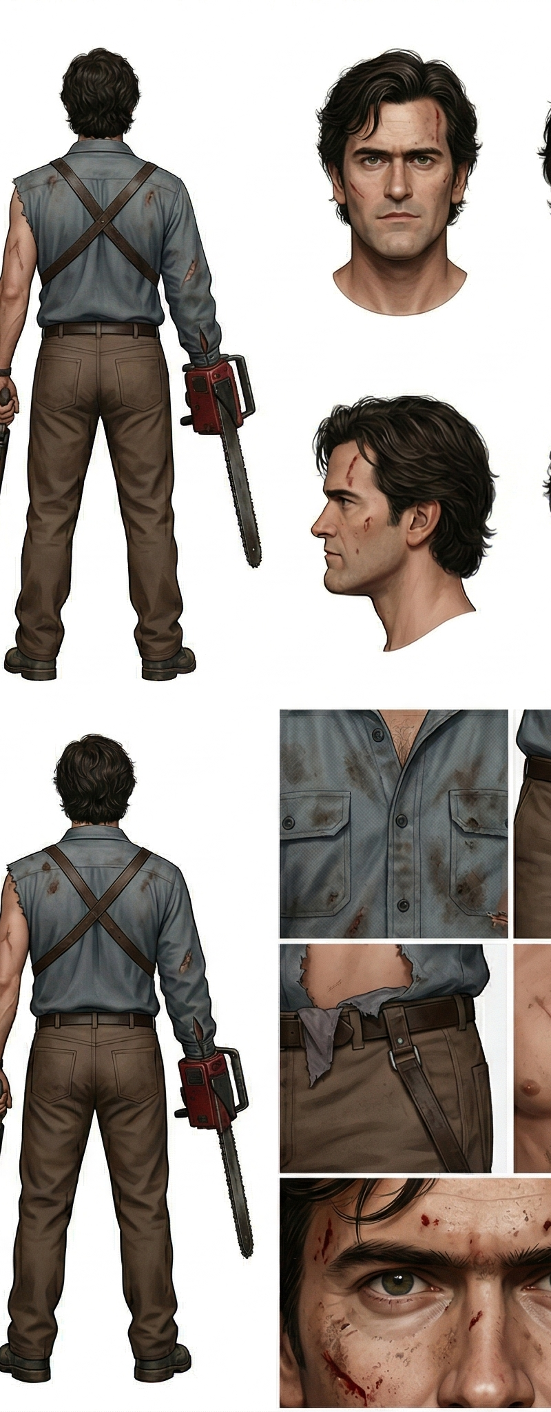 A high-definition, clean, minimalist character design board / character turnarou