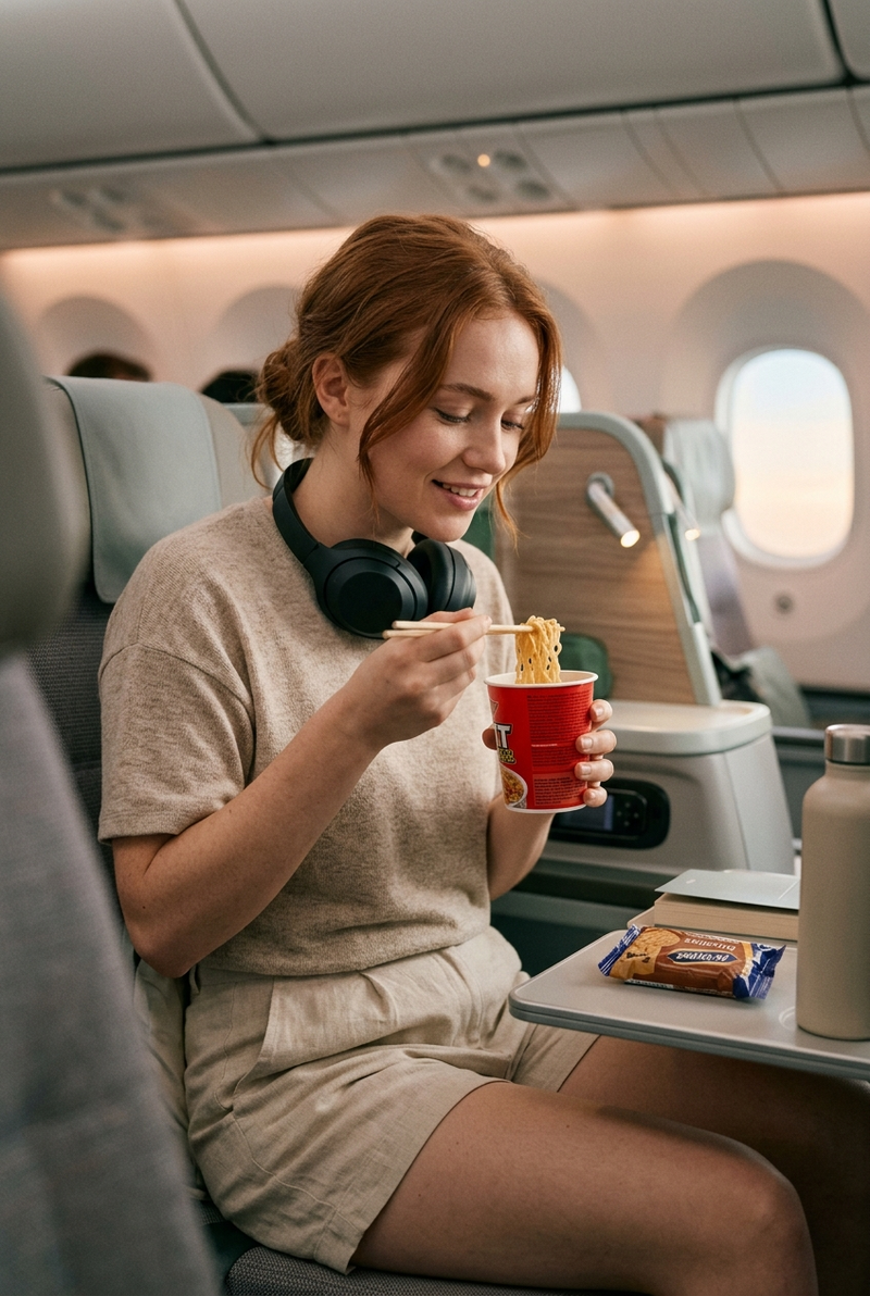 { "prompt": "A cozy lifestyle travel portrait of a young woman with soft red hai