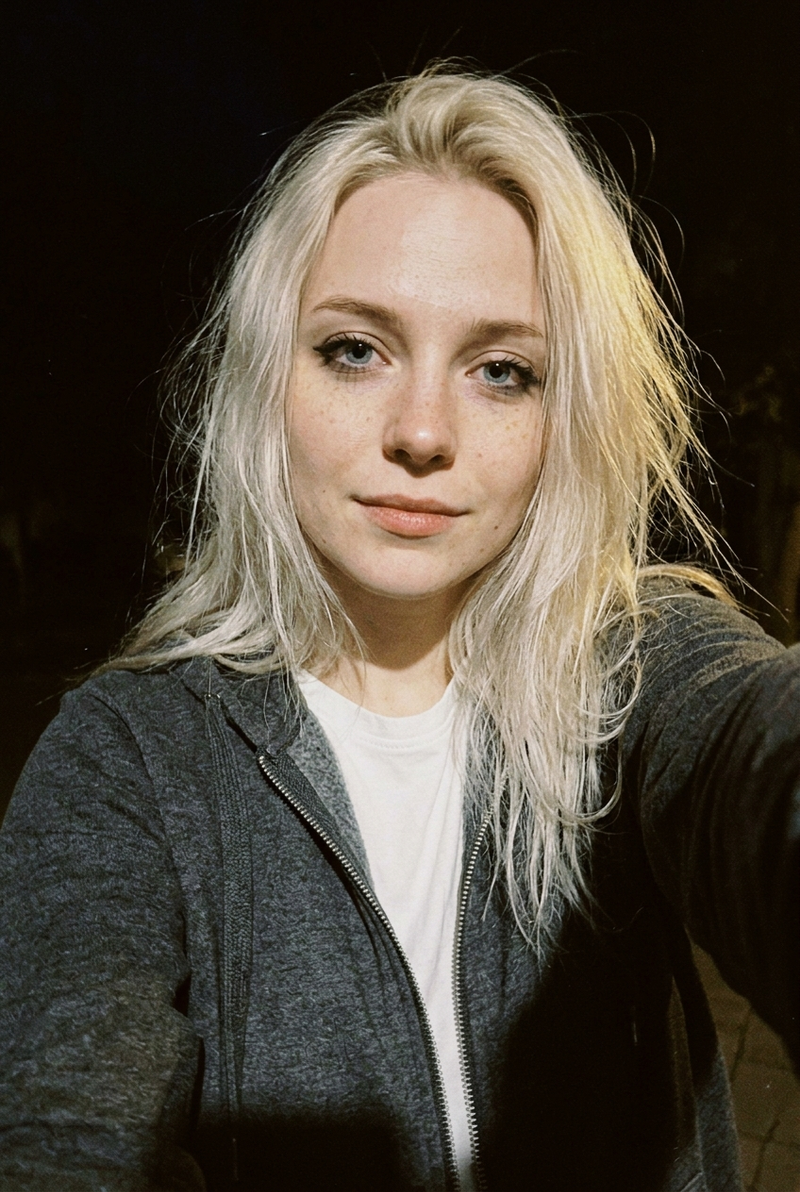 Super close up, extra details, low quality night selfie