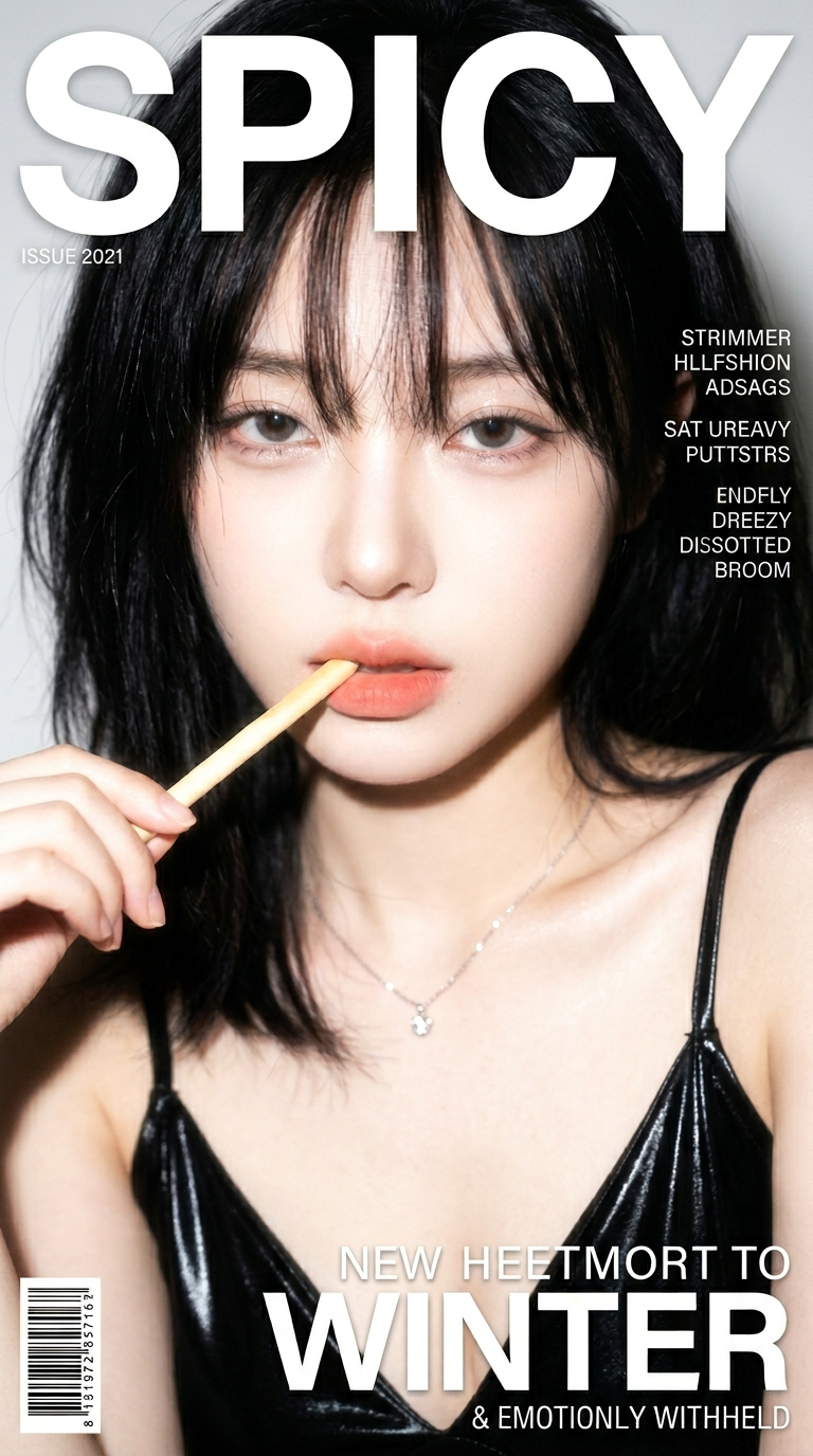 { "subject": { "description": "A young woman in an extreme close-up editorial co