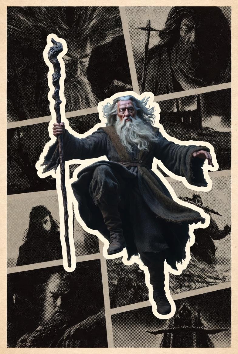 Vertical cinematic theme poster for "The Lord of the Rings," American comic boo