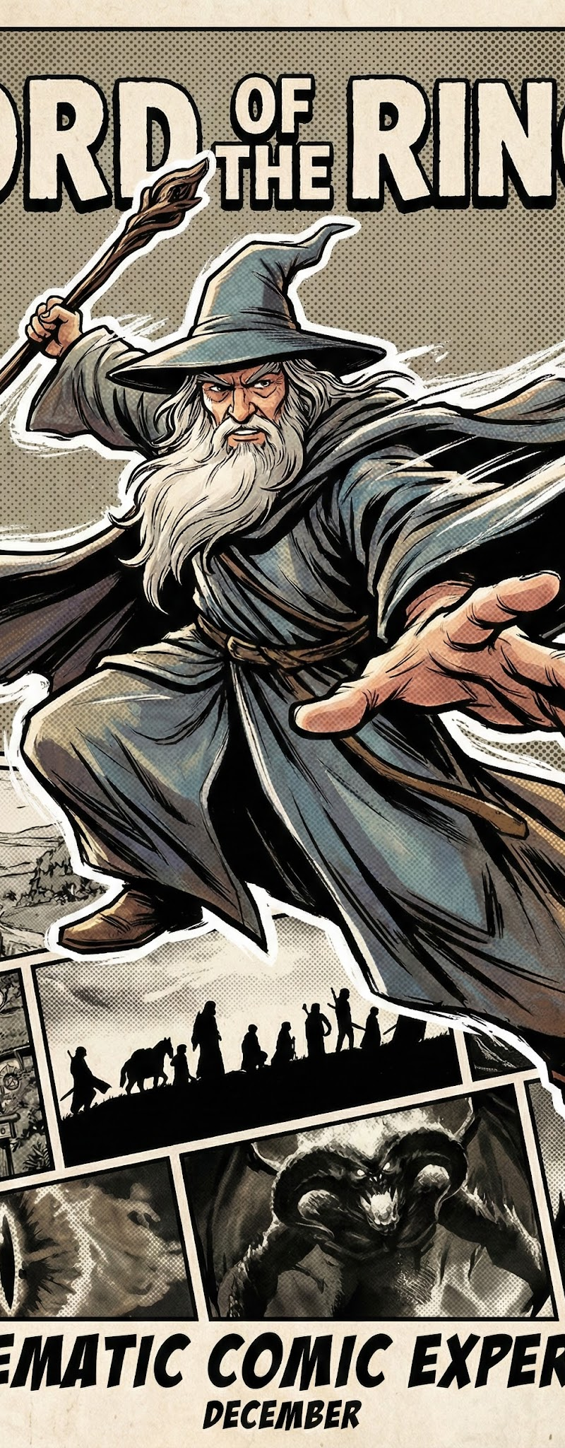 ​Vertical cinematic theme poster for "The Lord of the Rings," American comic boo