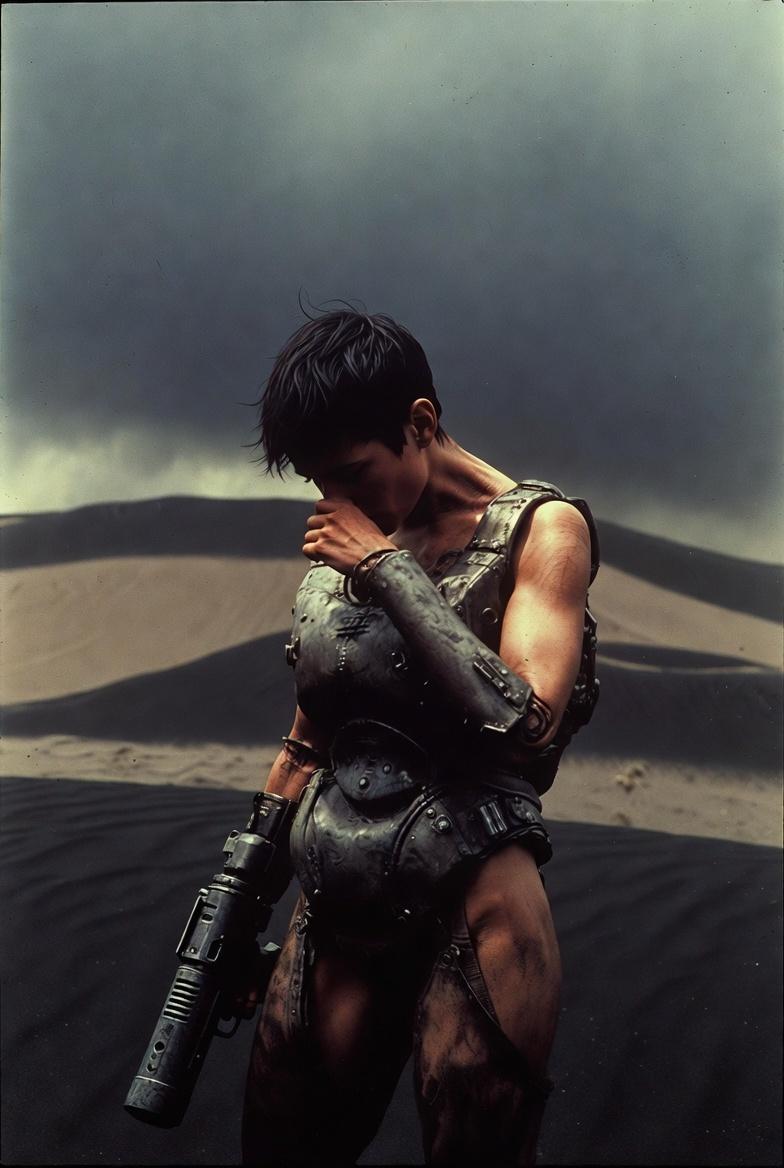 Extra-terrestrial planets, black sand desert backgrounds, augmented bio-punk wit