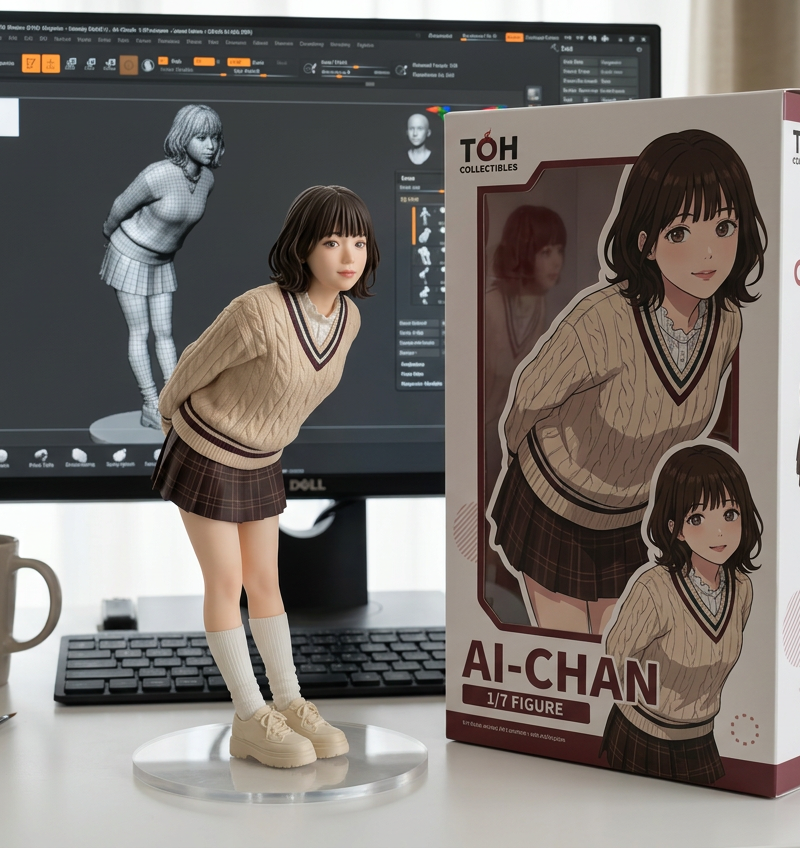 Create a 1/7 scale commercialised figurine of the characters in the picture, in