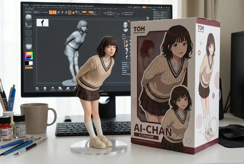 Create a 1/7 scale commercialised figurine of the characters in the picture, in