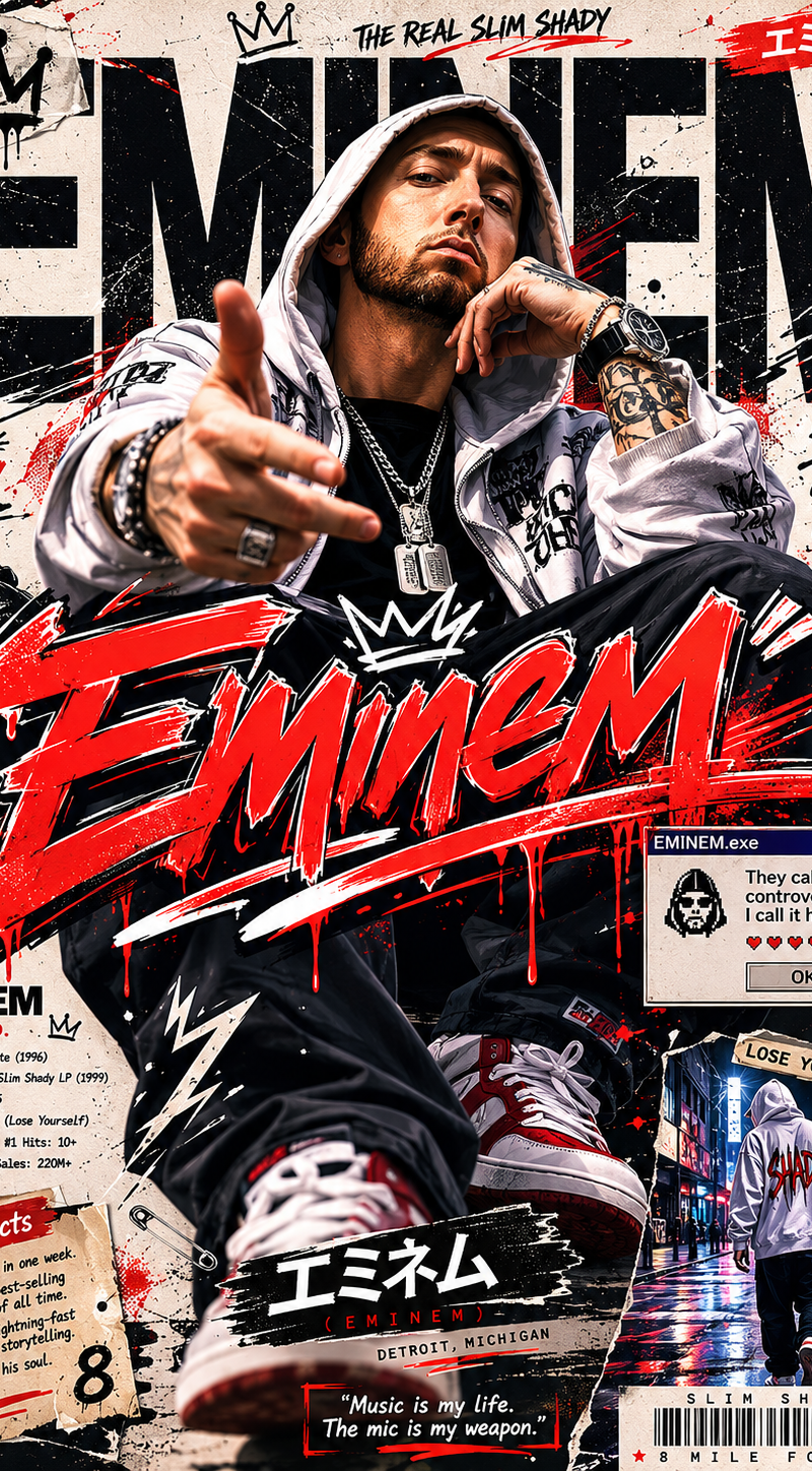 Create an ultra-premium modern Japanese street-art editorial poster featuring [E