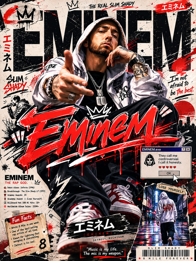 Create an ultra-premium modern Japanese street-art editorial poster featuring [E