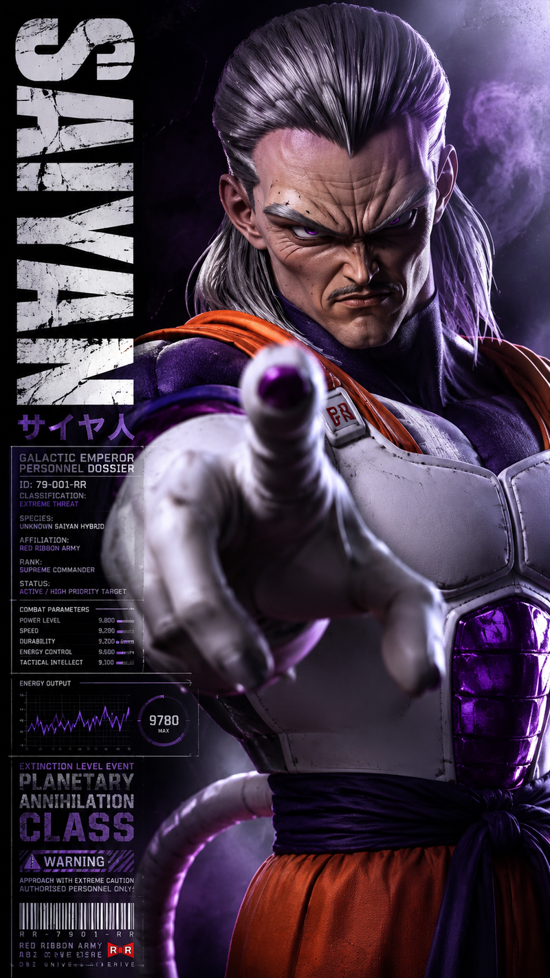 Vertical character poster featuring Saiyan from Dragon Ball as the absolute main