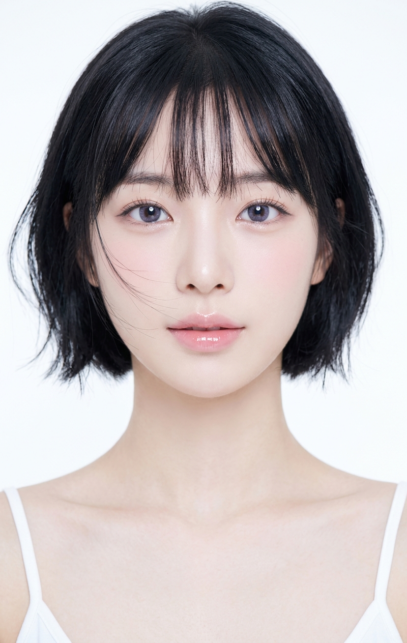 Ultra close-up beauty portrait, head-and-shoulders framing, face filling most of