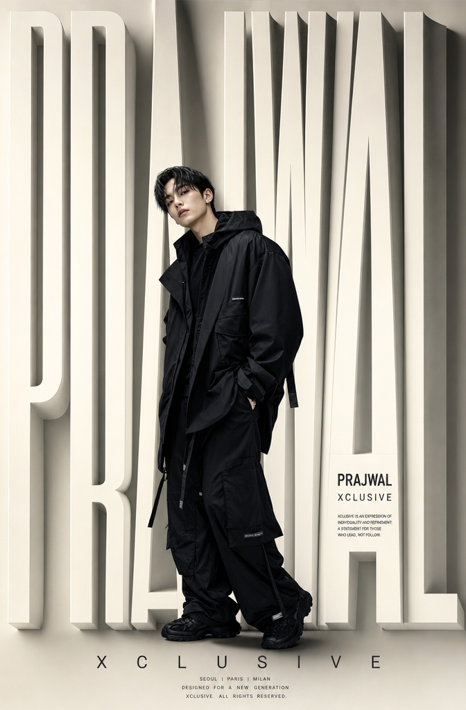 A world-class luxury fashion editorial poster for XCLUSIVE, inspired by contempo