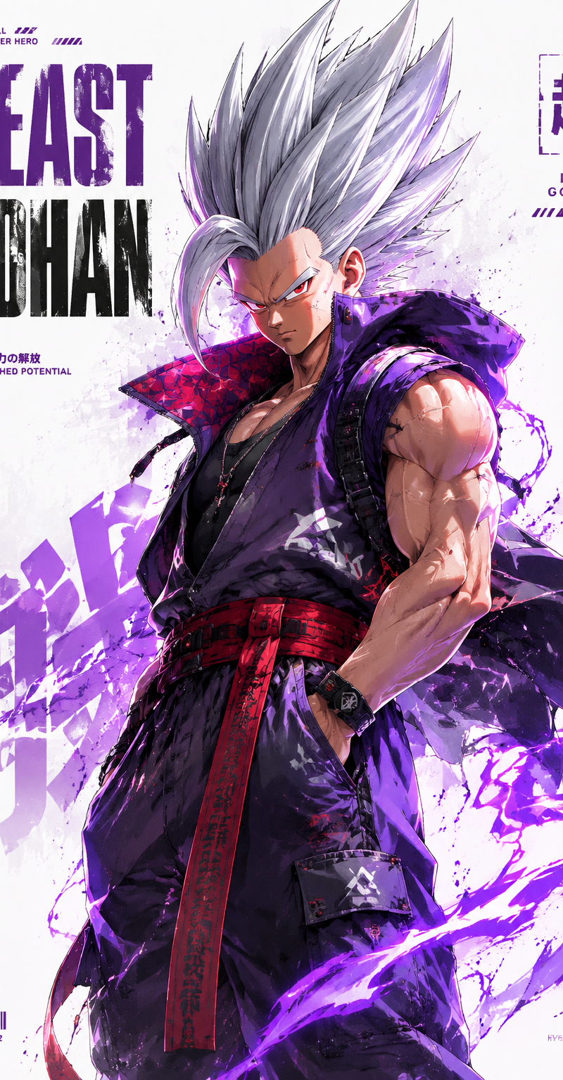 Create a premium collector-edition character poster of [Beast Gohan] from [Drago
