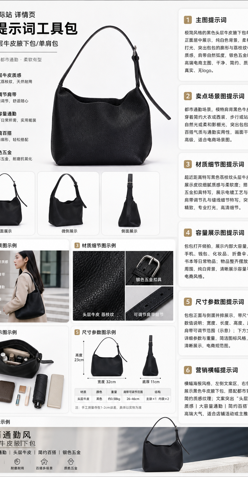 给我生成一套阿里国际站详情页提示词