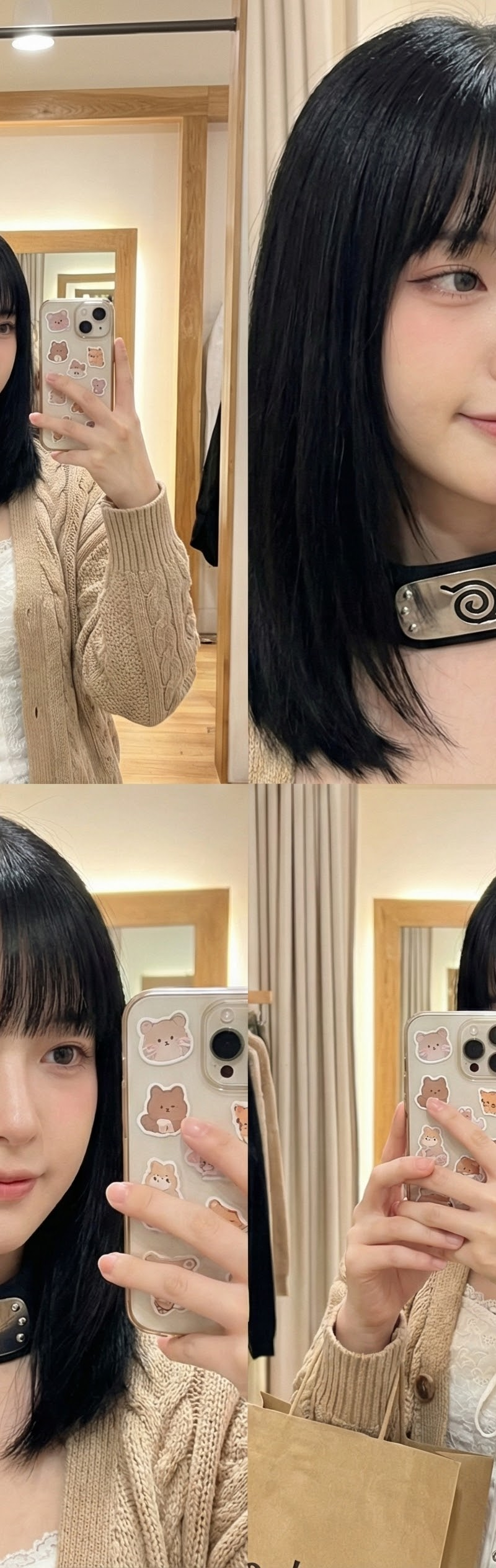 { "subject": { "description": "A realistic social-media 2x2 mirror-selfie collag
