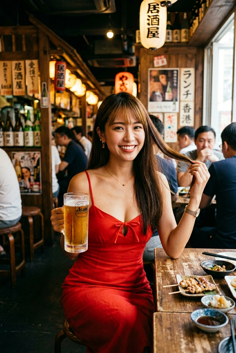 moody film portrait young east asian stunner in japanese izakaya hong kong lunch