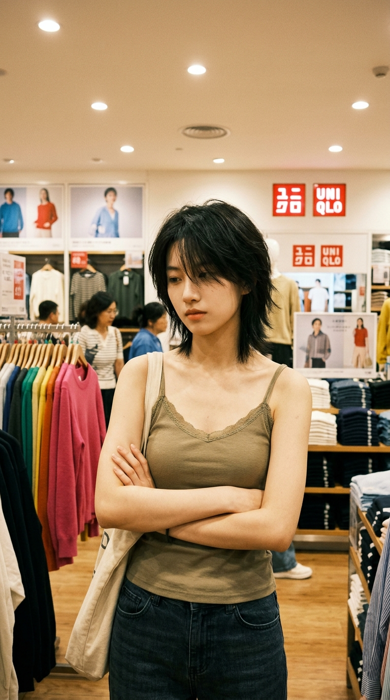 A 20-year-old Guangdong beauty, resembling a Chinese female college student, pos