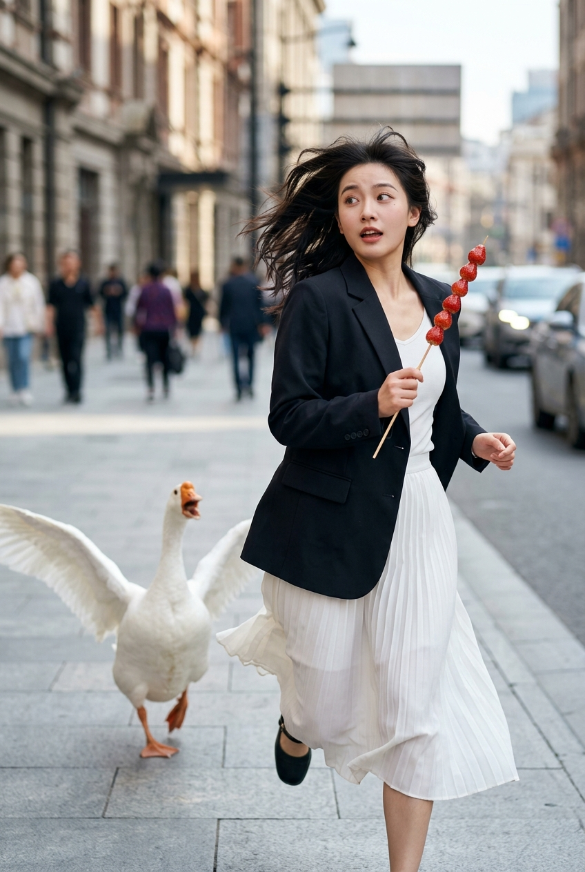 Ultra photorealistic action scene of a young woman (use uploaded image as face r