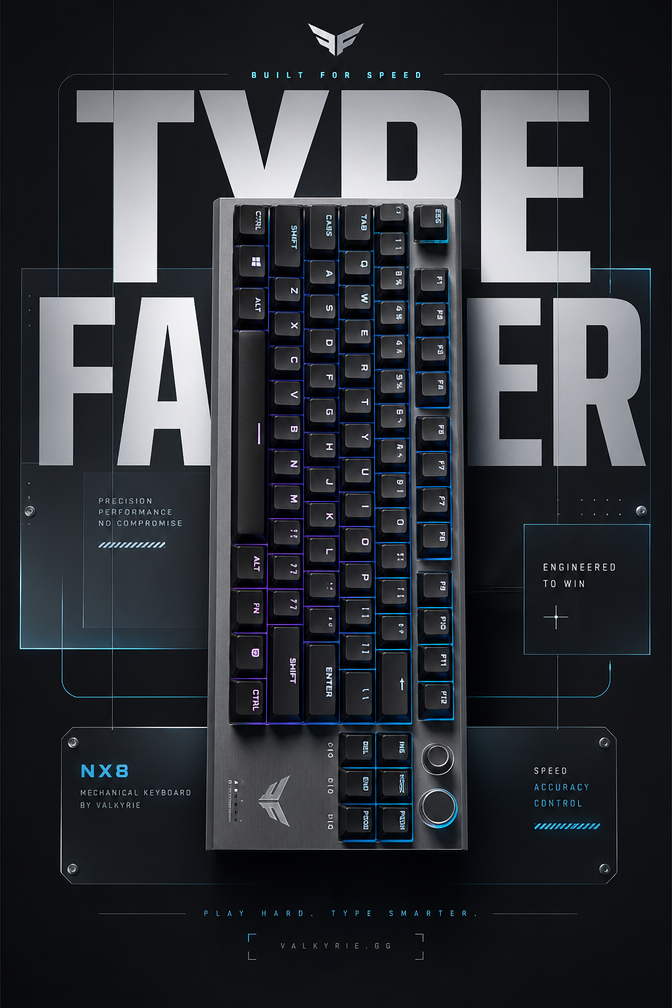 A premium commercial advertising poster for a luxury gaming keyboard launch
