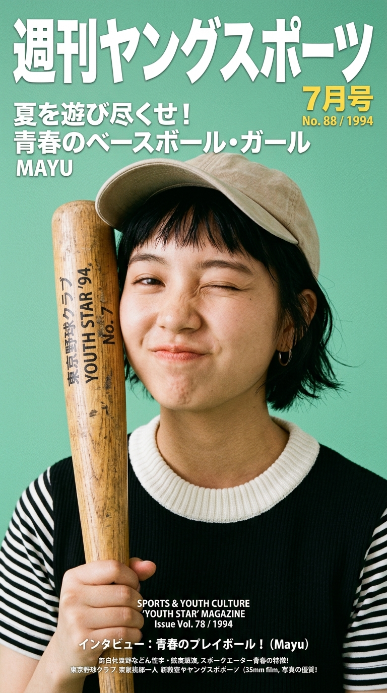 A 90s vintage Japanese magazine cover aesthetic portrait of a young female in he