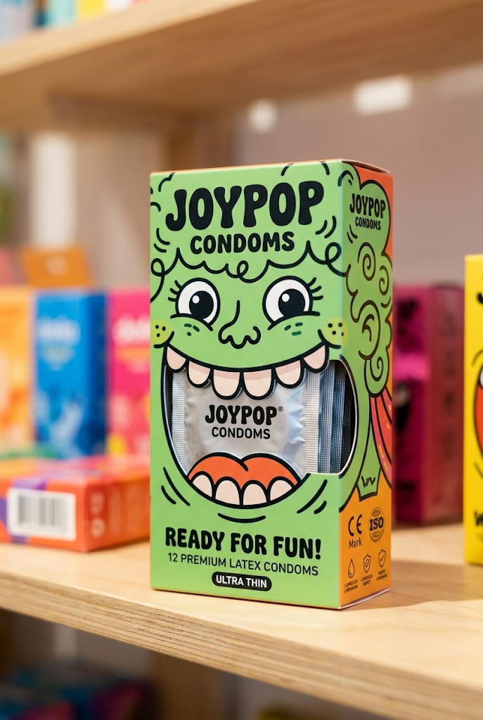 Playful concept packaging design for [condom], box structure creatively shaped t