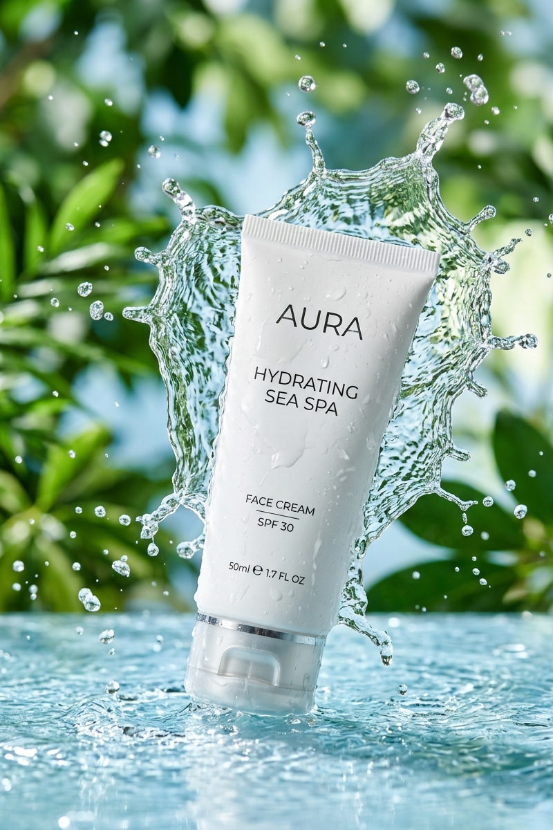 A front-facing product photo of a white cosmetic tube slightly tilted, placed in