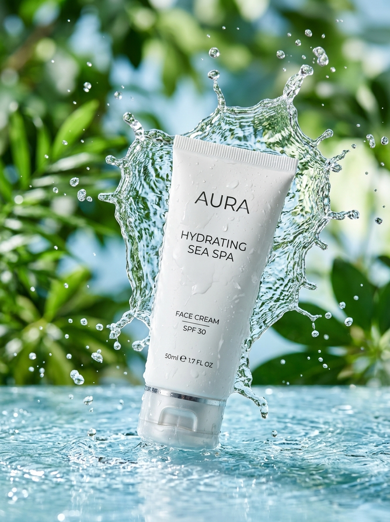A front-facing product photo of a white cosmetic tube slightly tilted, placed in