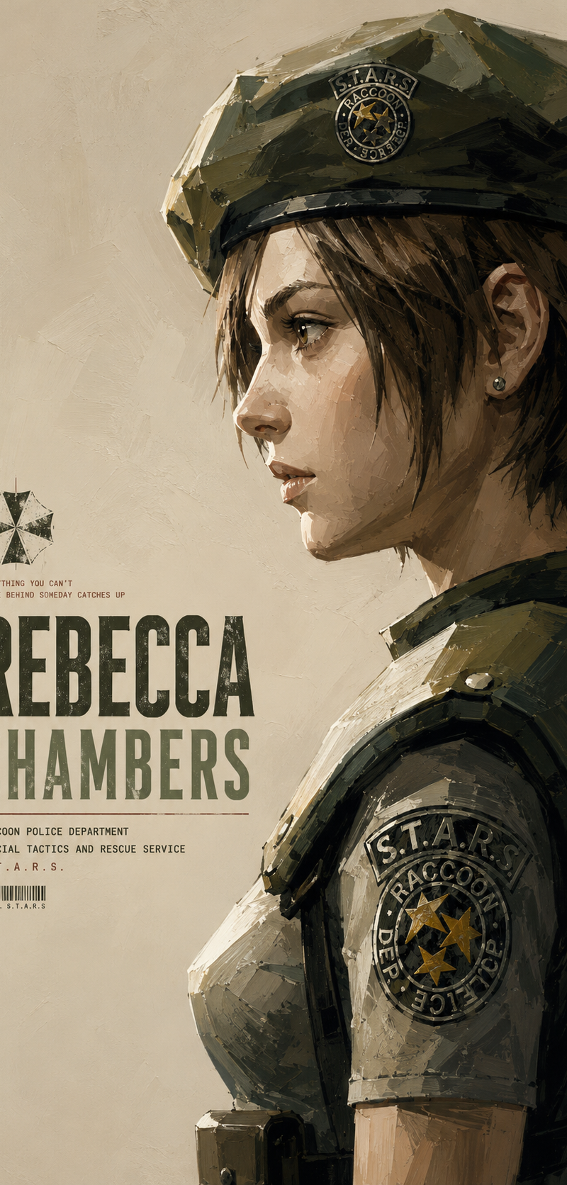Rebecca Chambers from Resident Evil, rendered in an Kubo tite-style thick paint