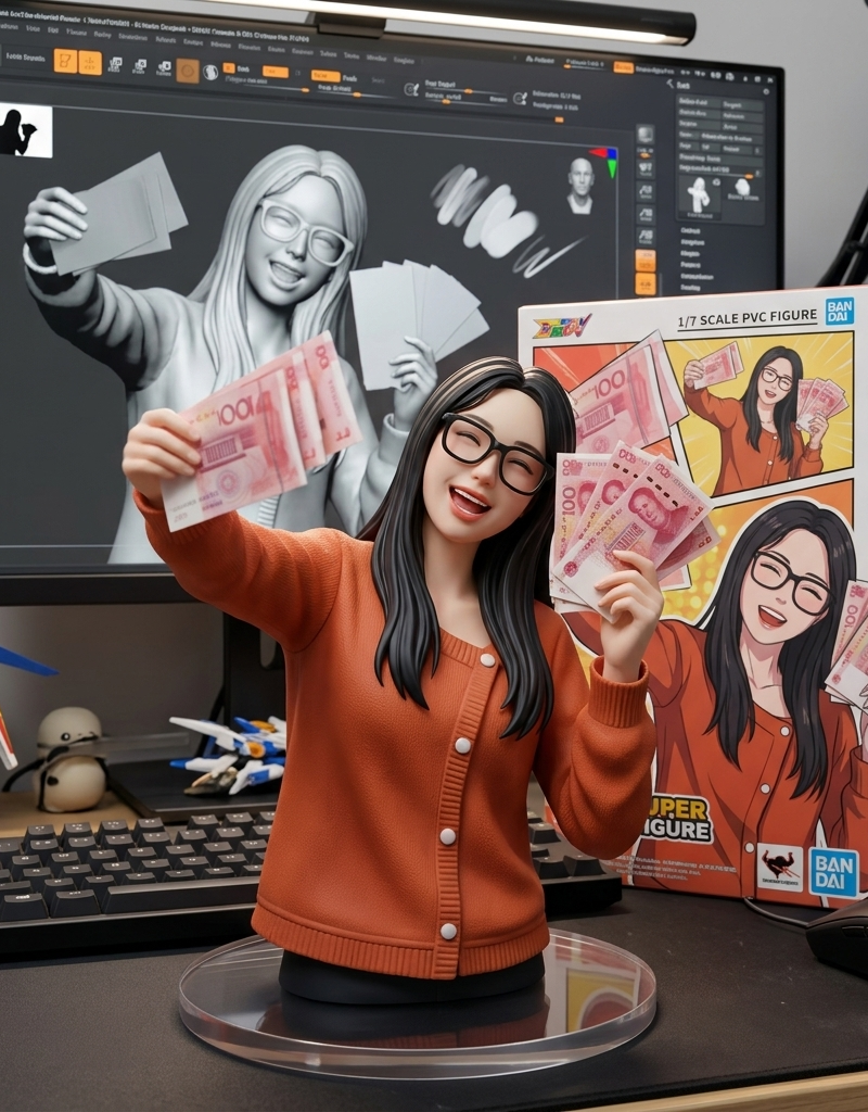 Create a 1/7 scale commercialised figurine of the characters in the picture, in