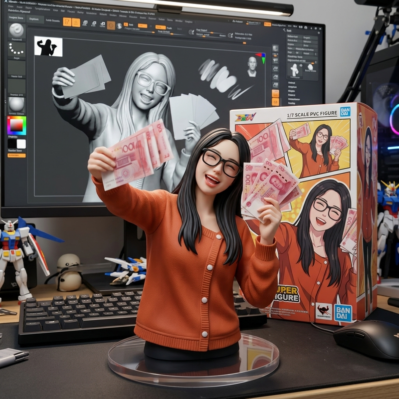 Create a 1/7 scale commercialised figurine of the characters in the picture, in