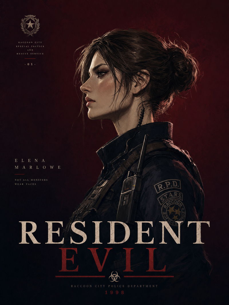 Jill Valentine from Resident Evil, illustrated in a Kubo Tite-inspired thick pai