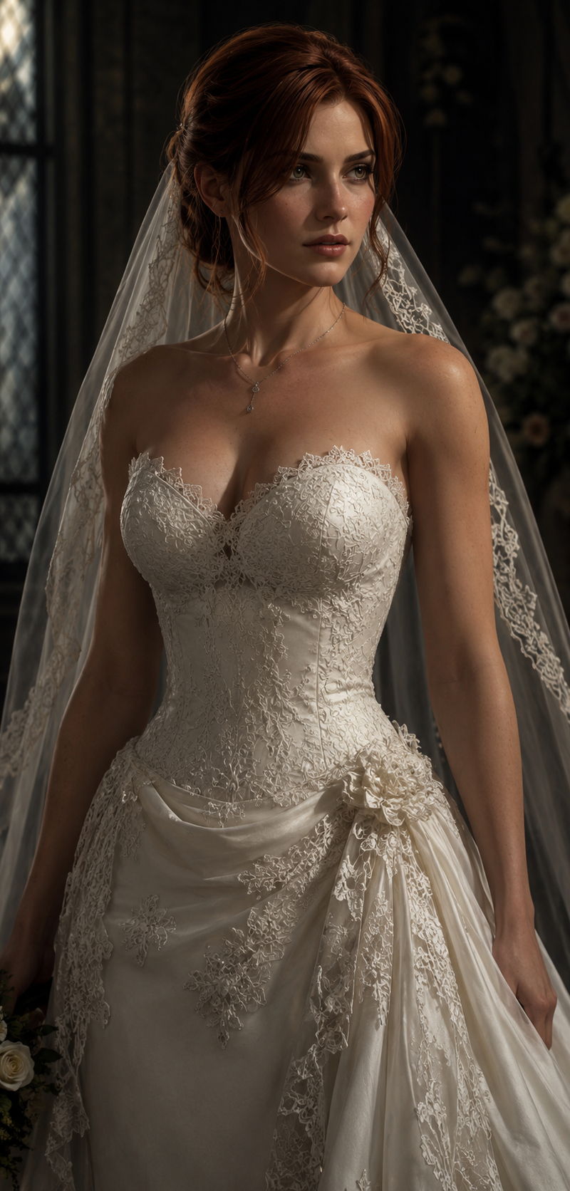 Claire Redfield from Resident Evil franchise, in a wedding dress