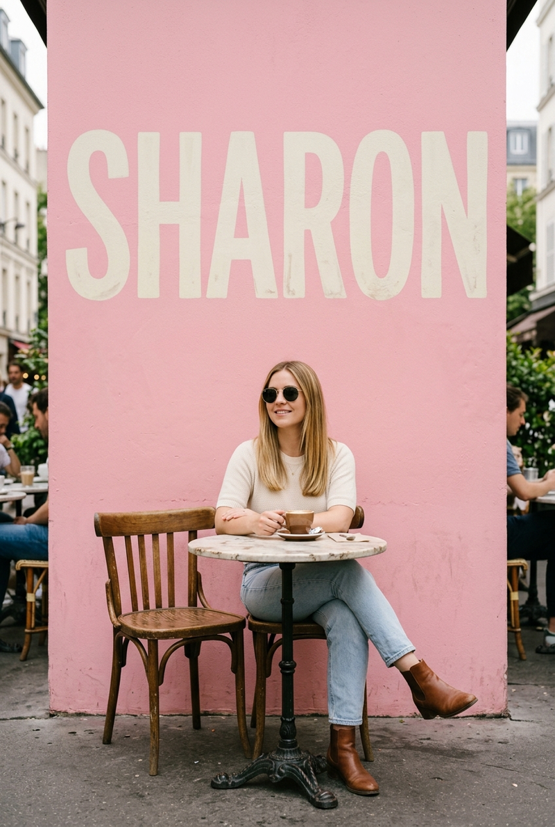 A young woman with straight blonde hair, wearing sunglasses and a slight smile, 