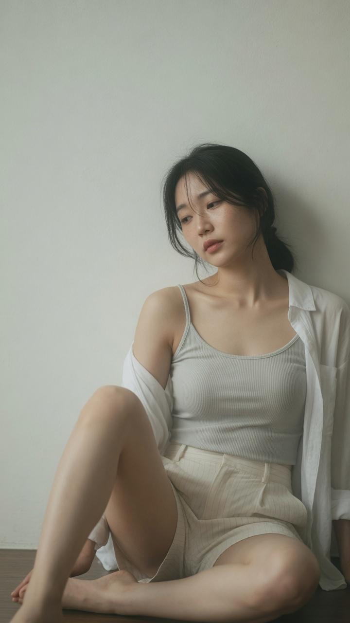 9:16 vertical — editorial portrait, single subject soft black mist filter, subtl