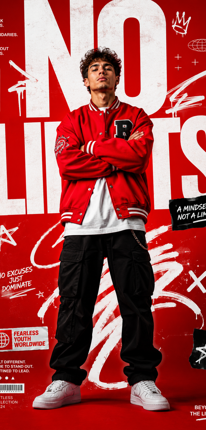 A premium 9:16 streetwear editorial advertising poster