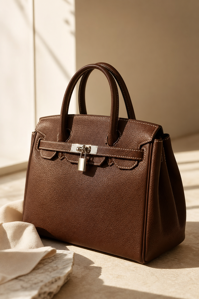 use the reference image to generate an advertisement post of a premium brown lea