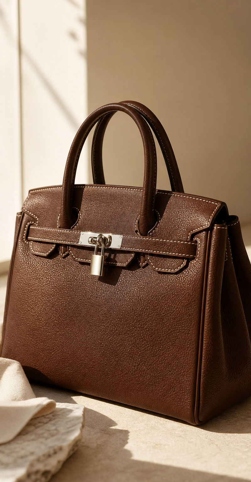 use the reference image to generate an advertisement post of a premium brown lea