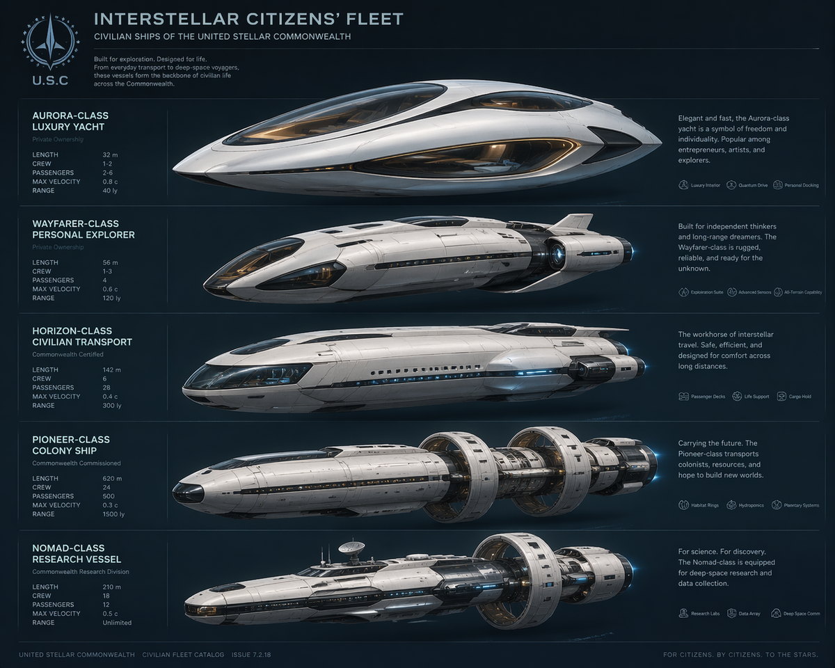 Generate some interstellar citizens' ships, preferably virtual ones
